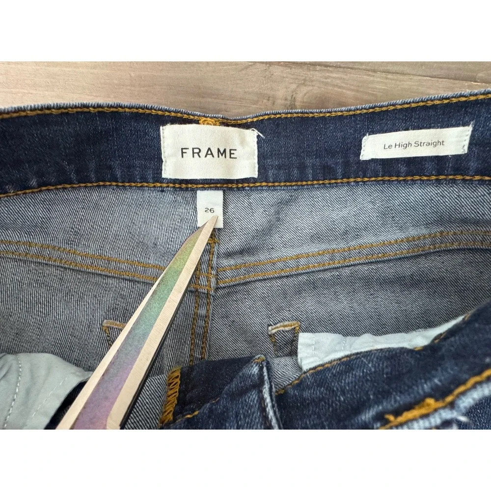 FRAME Le High Straight Jeans Dark Wash Denim Women's Size 28 x 26‎ Distressed